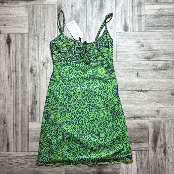 Brave Soul Green Animal Print Cami Mini Dress XS & SMALL - Picture 1 of 4